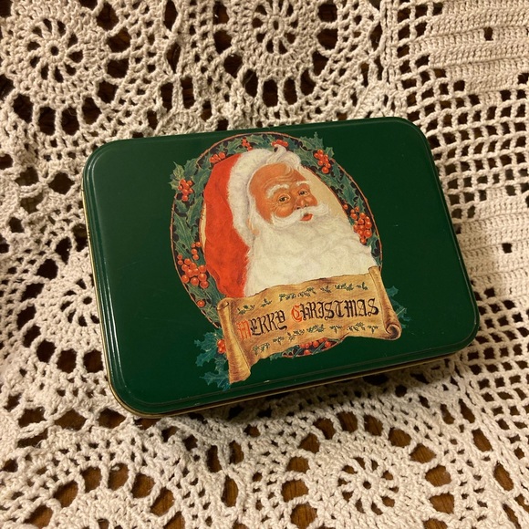 Other - Merry Christmas Forest Green Santa Holiday Tin - Modern Vintage Style